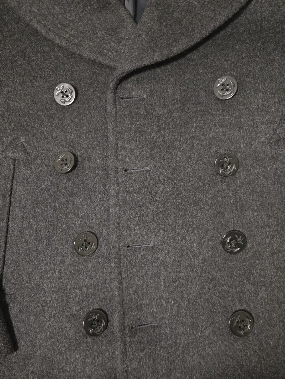 Men's Double-Breasted Gray 100% Wool Peacoat